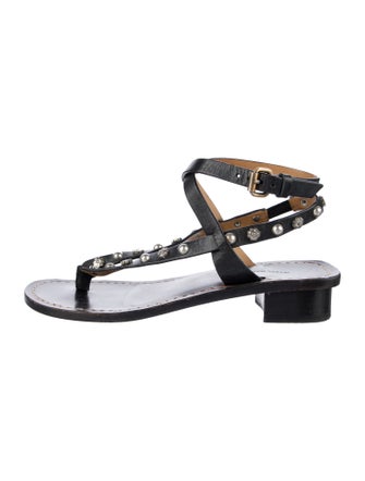 Isabel Marant Leather Studded Accents T-Strap Sandals