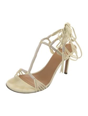 Isabel Marant Suede Leather Trim Embellishment T-Strap Sandals