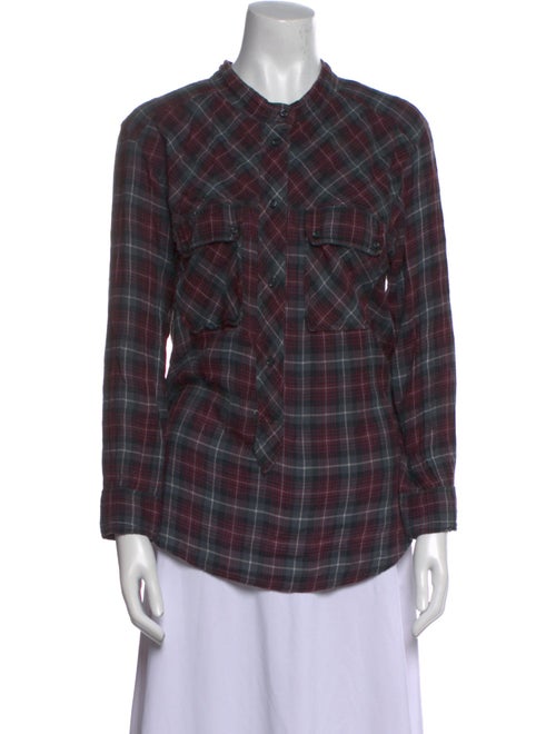 Isabel Marant Wool Plaid Print Button-Up Top