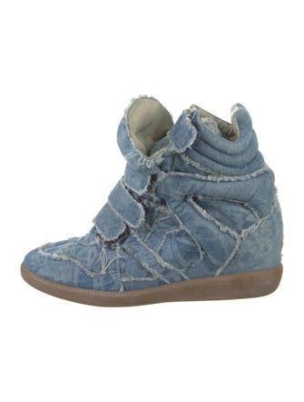 Isabel Marant Denim Distressed Accents Wedge Sneakers
