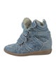 Isabel Marant Denim Distressed Accents Wedge Sneakers