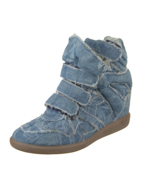 Isabel Marant Denim Distressed Accents Wedge Sneakers