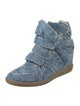 Isabel Marant Denim Distressed Accents Wedge Sneakers