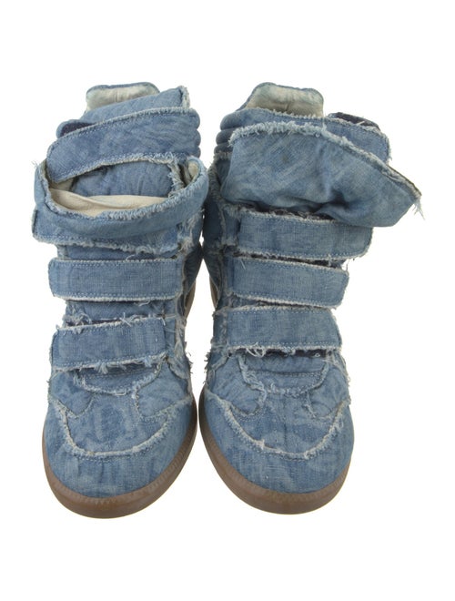 Isabel Marant Denim Distressed Accents Wedge Sneakers