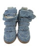 Isabel Marant Denim Distressed Accents Wedge Sneakers
