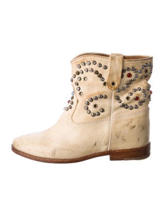 Isabel Marant Leather Crystal Embellishments Combat Boots