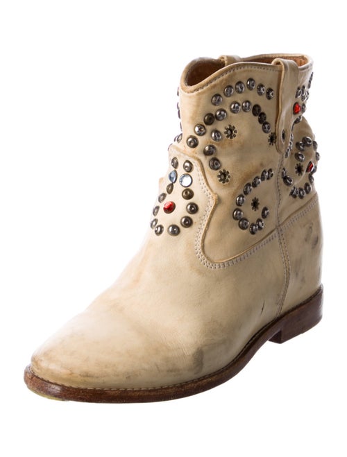 Isabel Marant Leather Crystal Embellishments Combat Boots