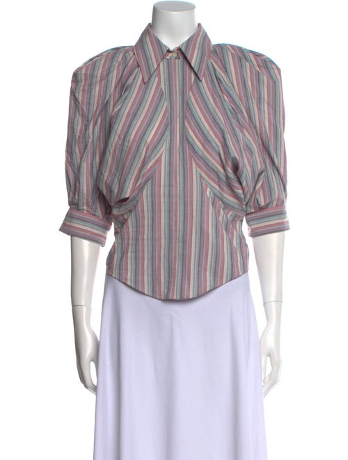 Isabel Marant Striped Three-Quarter Sleeve Button-Up Top