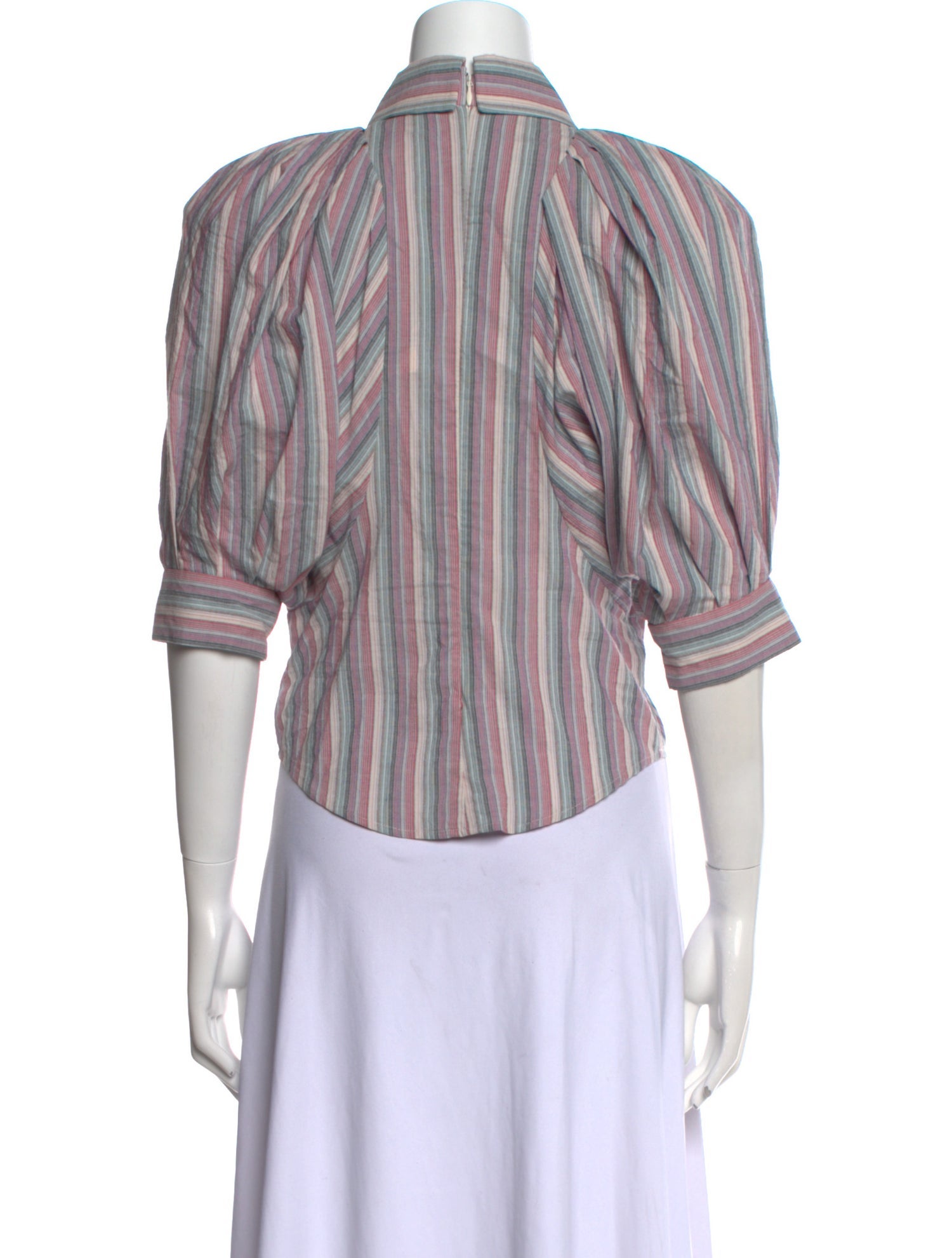Isabel Marant Striped Three-Quarter Sleeve Button-Up Top