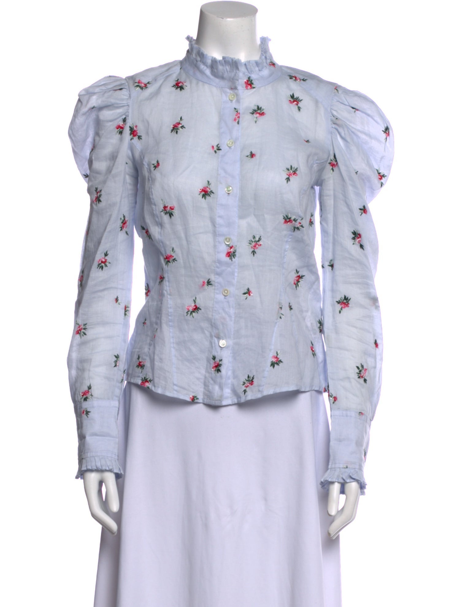 Isabel Marant Floral Print Mock Neck Button-Up Top