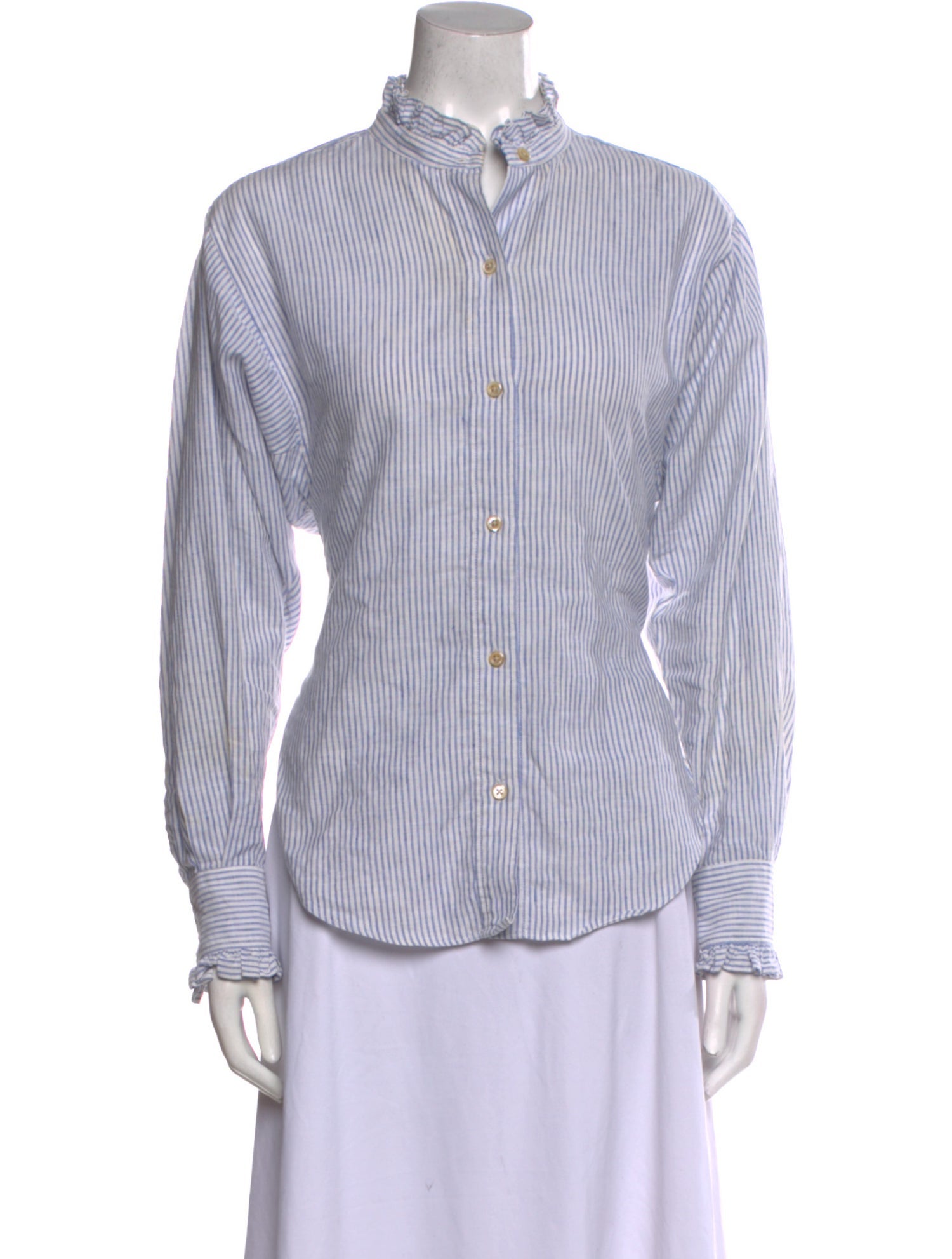 Isabel Marant Striped Mock Neck Button-Up Top