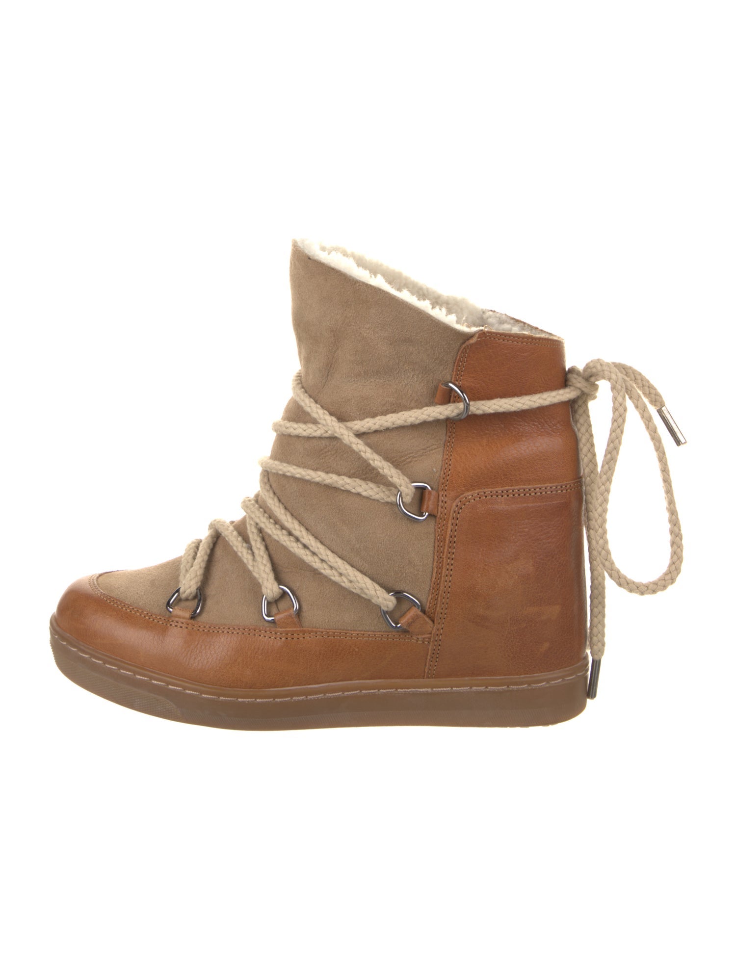 Isabel Marant Leather Fur Trim Lace-Up Boots