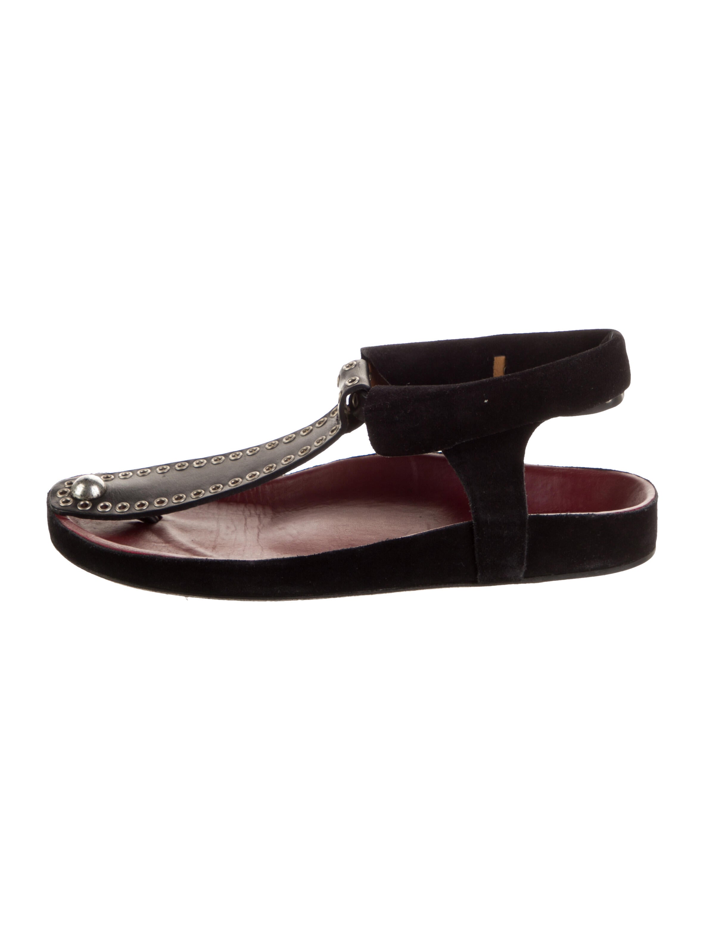 Isabel Marant Suede Studded Accents T-Strap Sandals