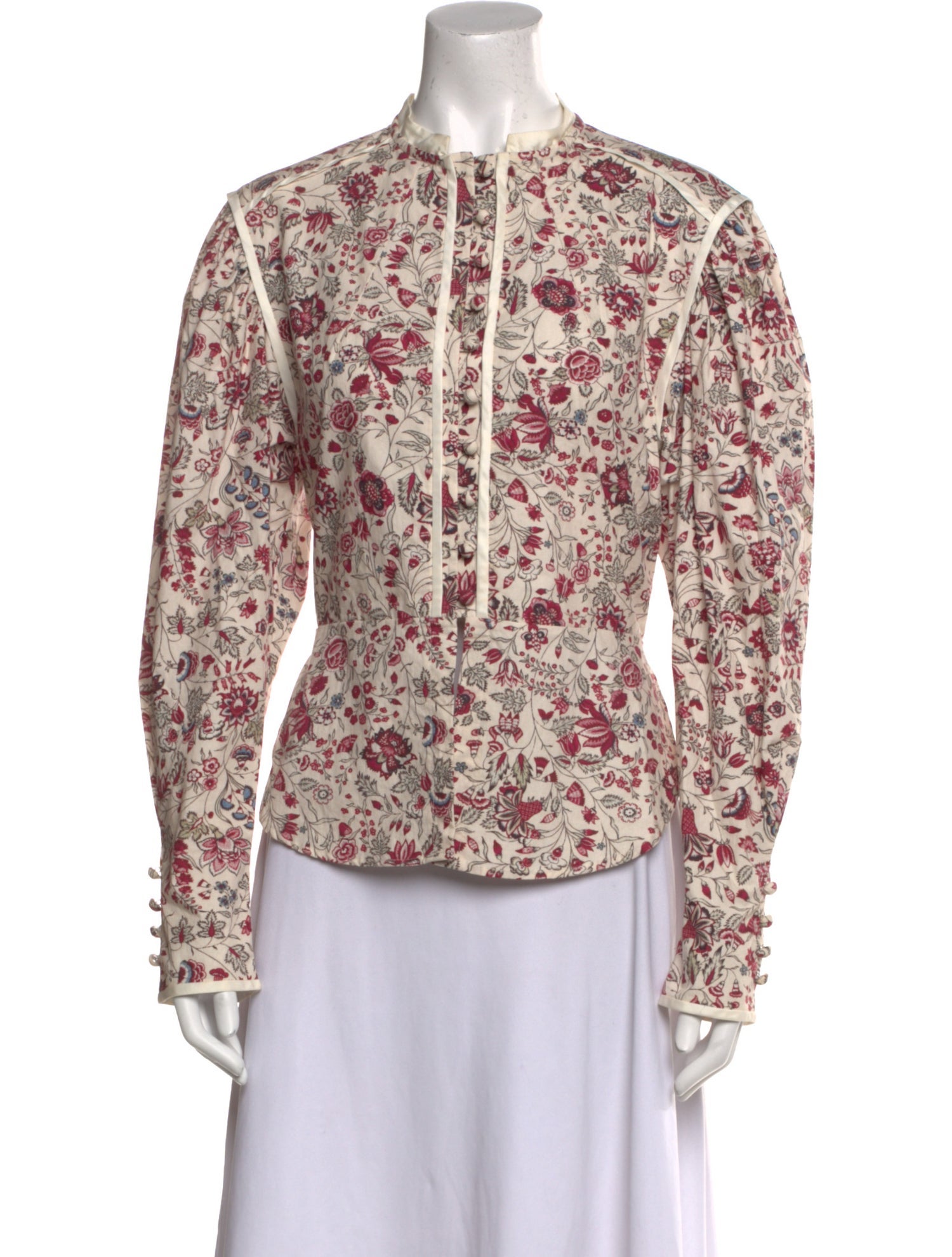 Isabel Marant Floral Print Mock Neck Button-Up Top