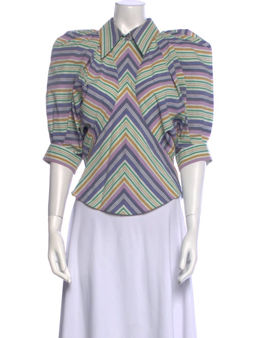Isabel Marant Striped Three-Quarter Sleeve Button-Up Top