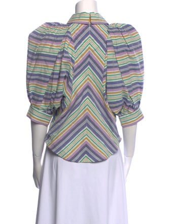 Isabel Marant Striped Three-Quarter Sleeve Button-Up Top