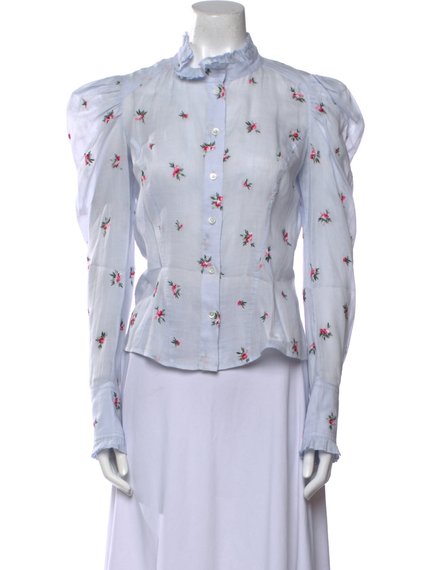 Isabel Marant Floral Print Mock Neck Button-Up Top