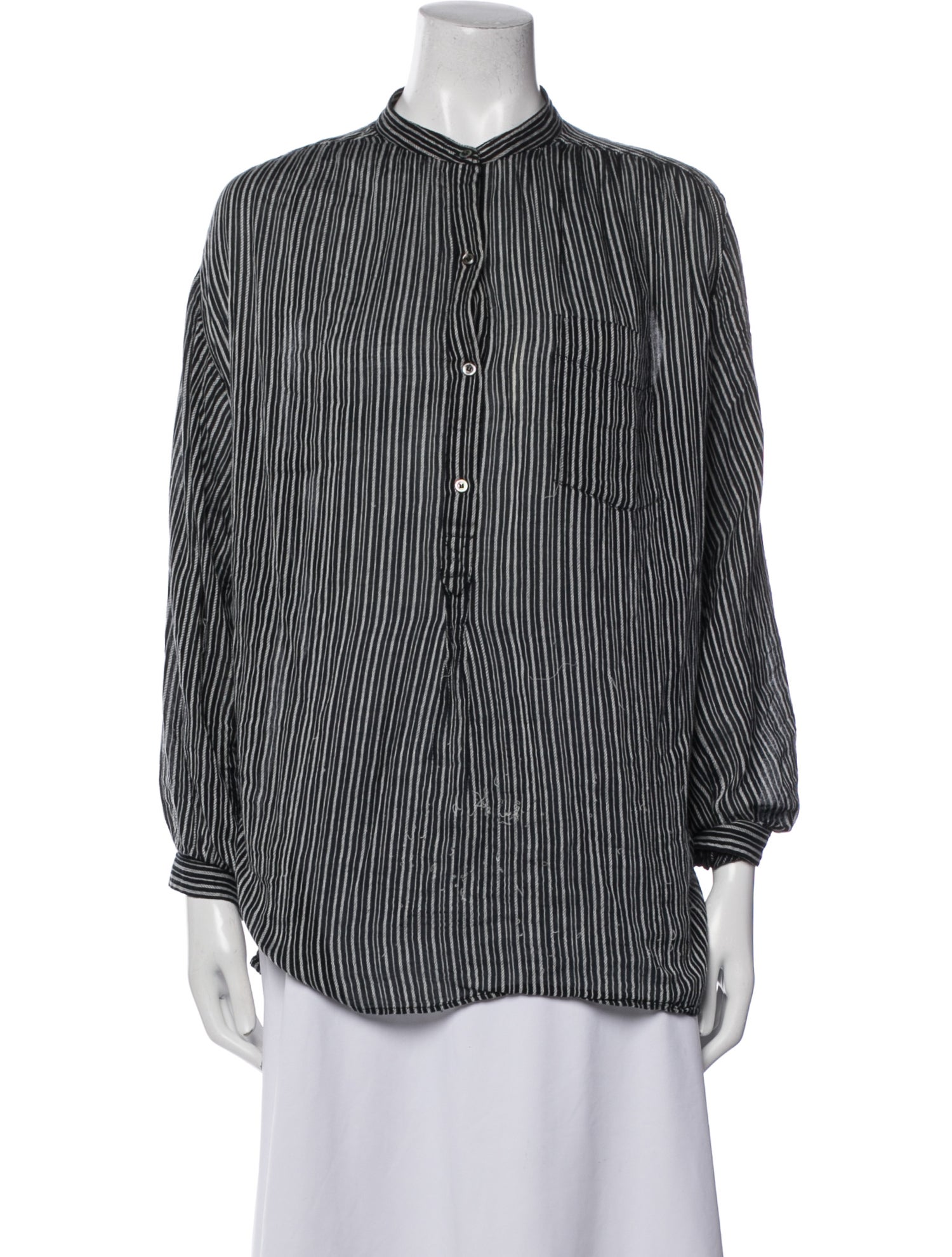 Isabel Marant Striped Mock Neck Button-Up Top