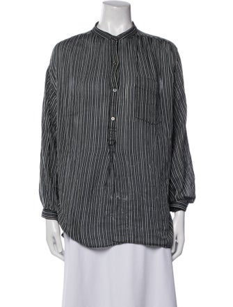 Isabel Marant Striped Mock Neck Button-Up Top