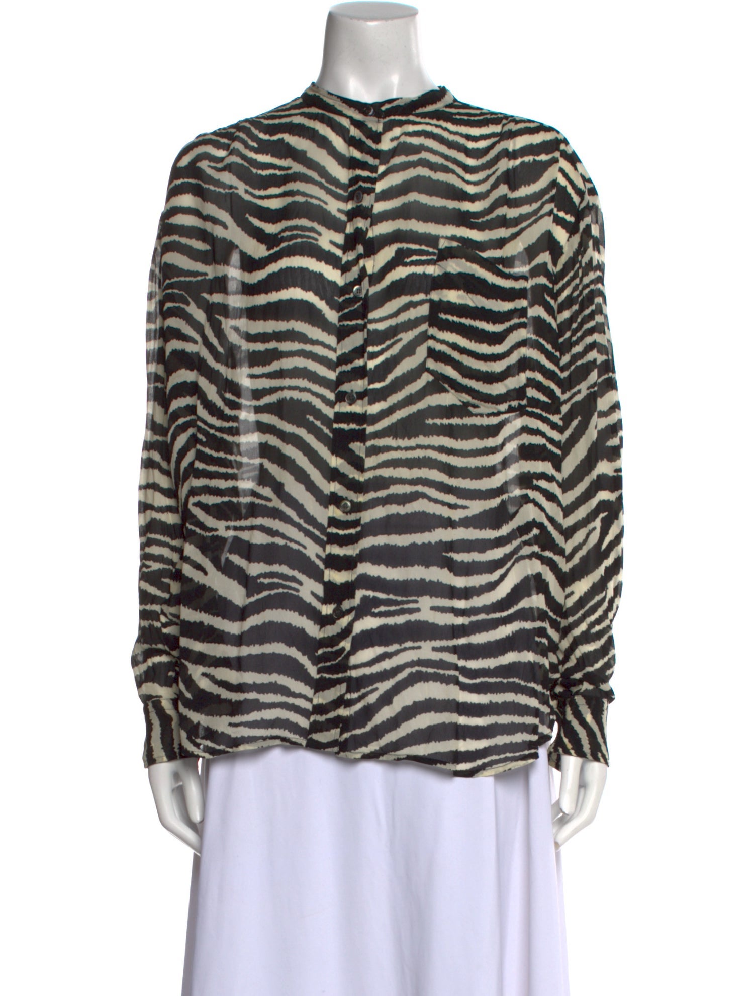 Isabel Marant Animal Print Mock Neck Button-Up Top