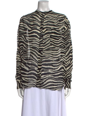 Isabel Marant Animal Print Mock Neck Button-Up Top
