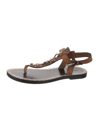 Isabel Marant Leather Studded Accents T-Strap Sandals