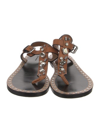 Isabel Marant Leather Studded Accents T-Strap Sandals