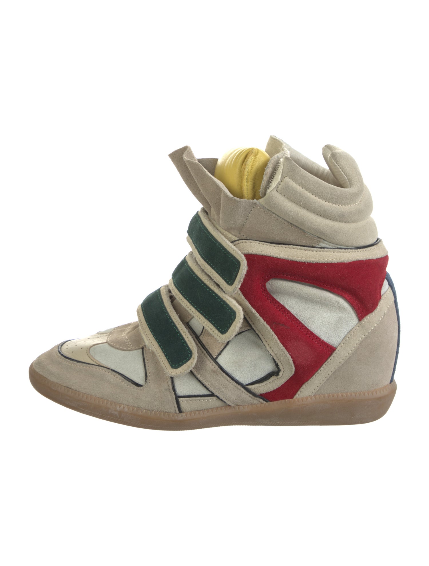 Isabel Marant Suede Colorblock Pattern Wedge Sneakers