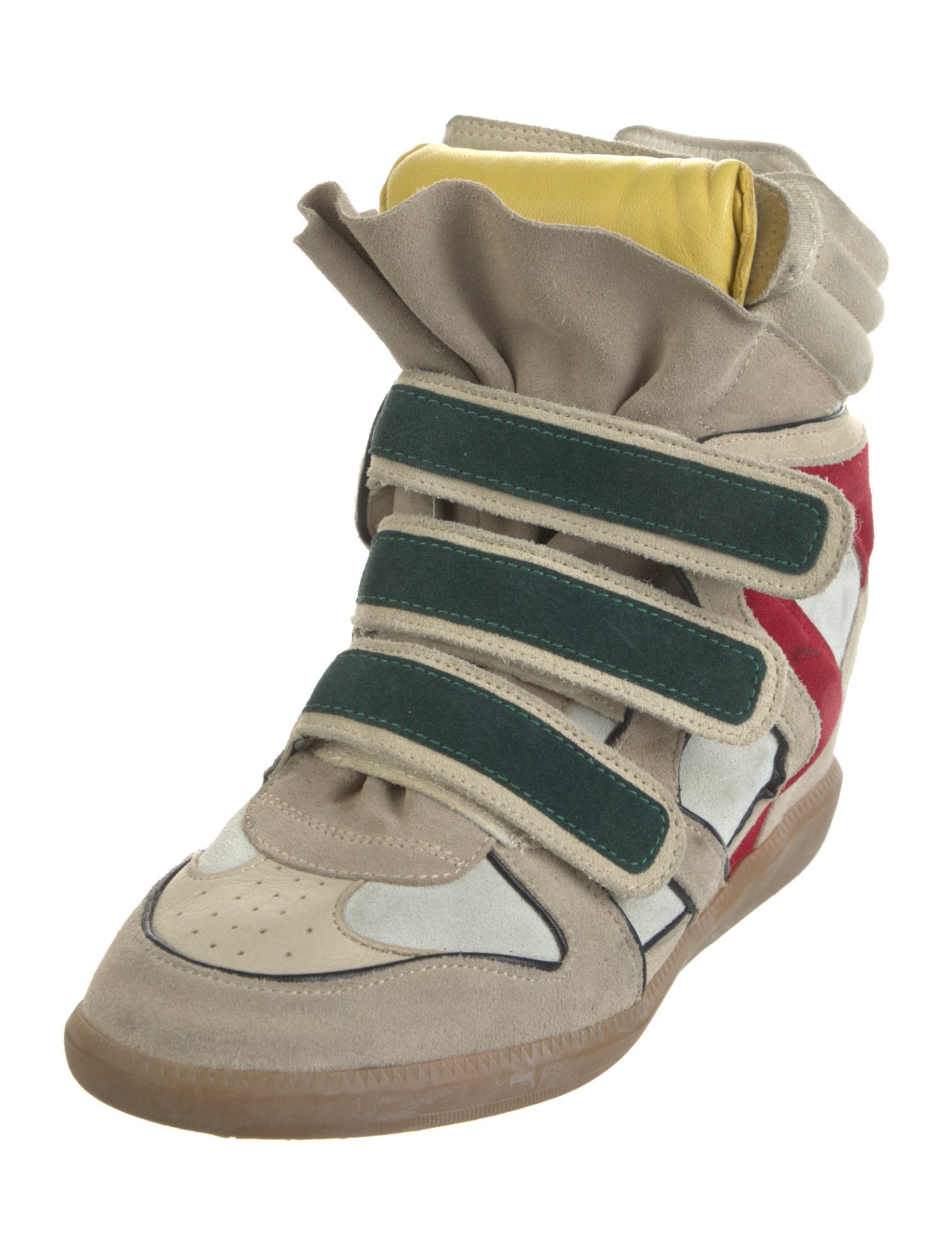 Isabel Marant Suede Colorblock Pattern Wedge Sneakers