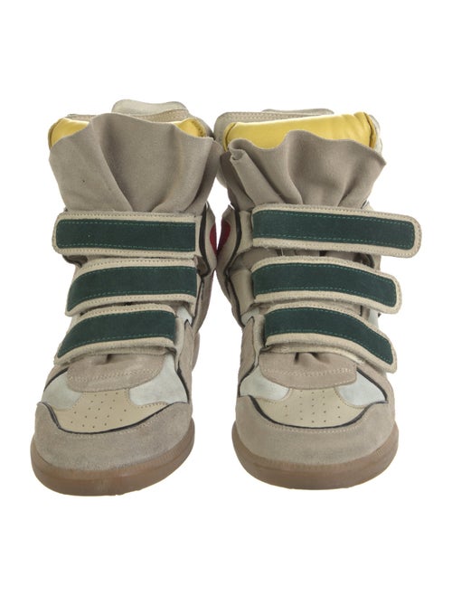 Isabel Marant Suede Colorblock Pattern Wedge Sneakers