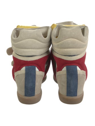 Isabel Marant Suede Colorblock Pattern Wedge Sneakers