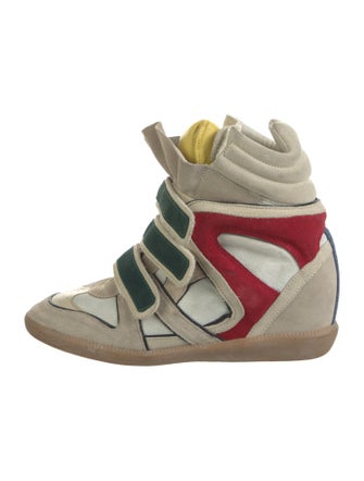 Isabel Marant Suede Colorblock Pattern Wedge Sneakers