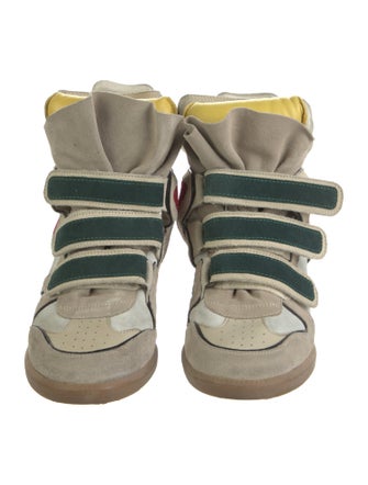 Isabel Marant Suede Colorblock Pattern Wedge Sneakers