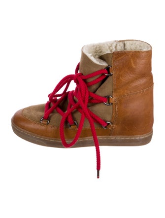 Isabel Marant Leather Colorblock Pattern Lace-Up Boots