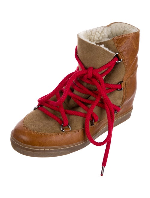 Isabel Marant Leather Colorblock Pattern Lace-Up Boots