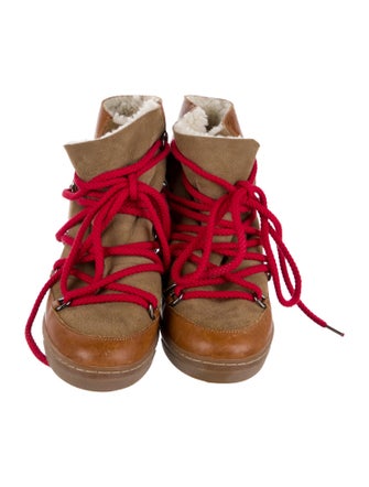 Isabel Marant Leather Colorblock Pattern Lace-Up Boots