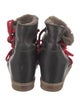 Isabel Marant Leather Fur Trim Lace-Up Boots