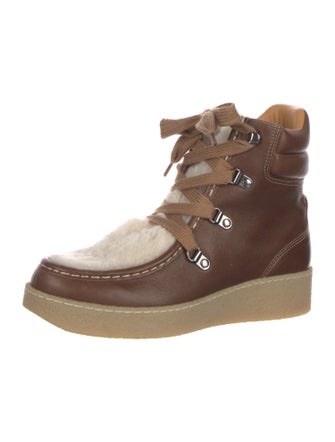 Isabel Marant Leather Colorblock Pattern Lace-Up Boots