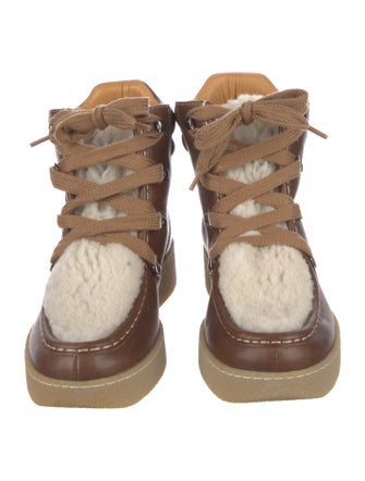 Isabel Marant Leather Colorblock Pattern Lace-Up Boots