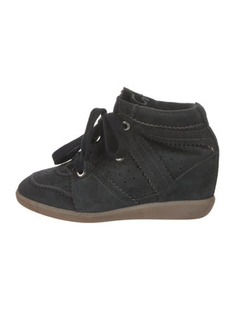 Isabel Marant Suede Colorblock Pattern Wedge Sneakers