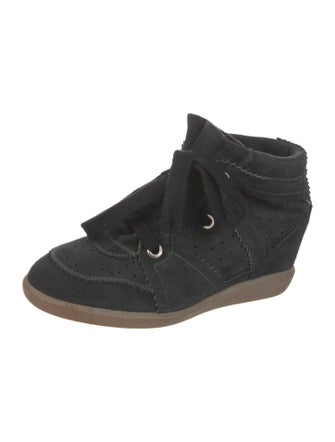 Isabel Marant Suede Colorblock Pattern Wedge Sneakers