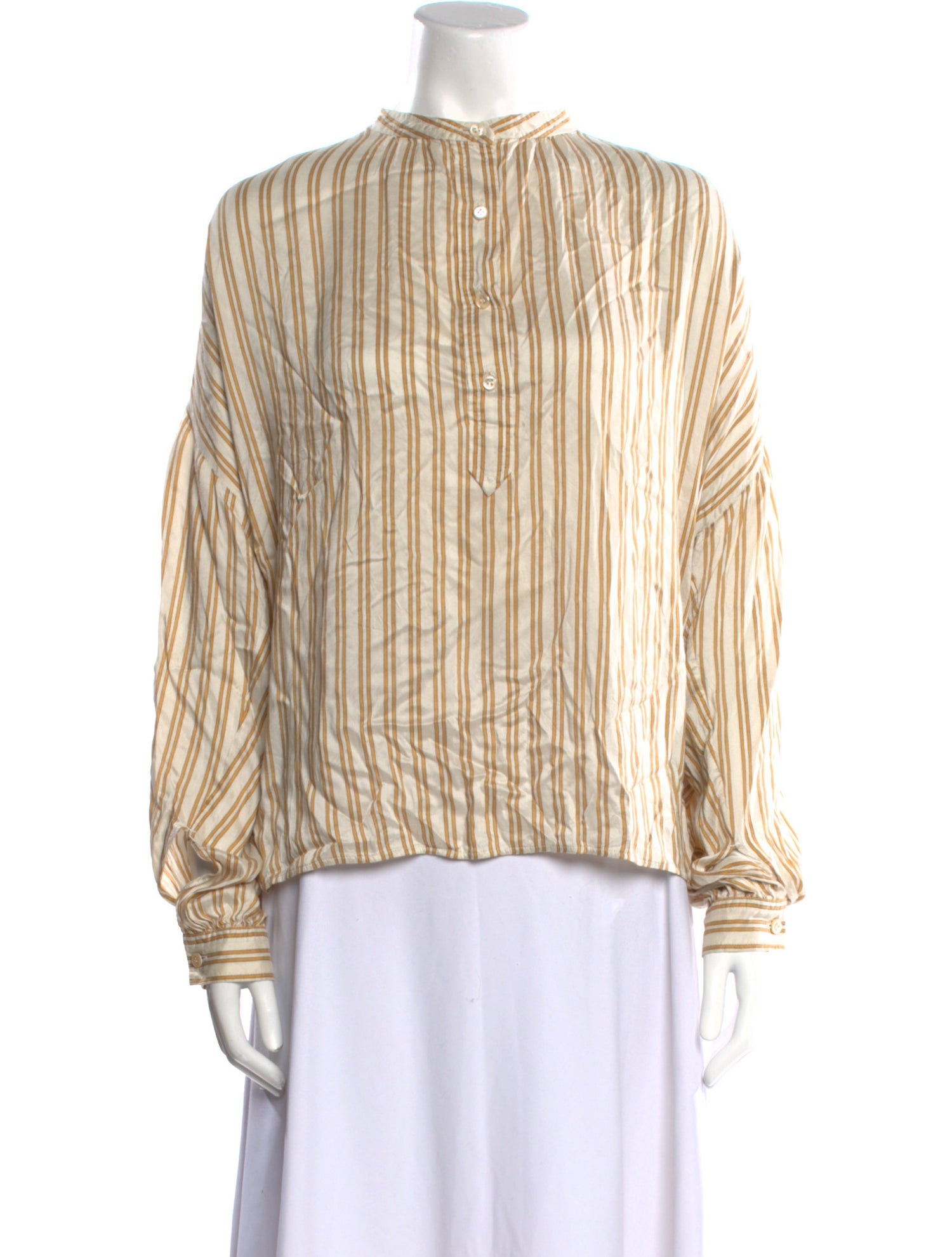 Isabel Marant Striped Mock Neck Button-Up Top