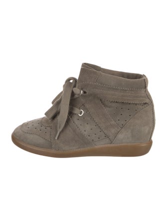 Isabel Marant Suede Colorblock Pattern Wedge Sneakers