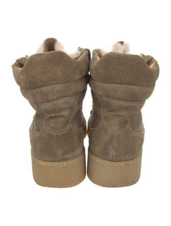 Isabel Marant Suede Fur Trim Lace-Up Boots