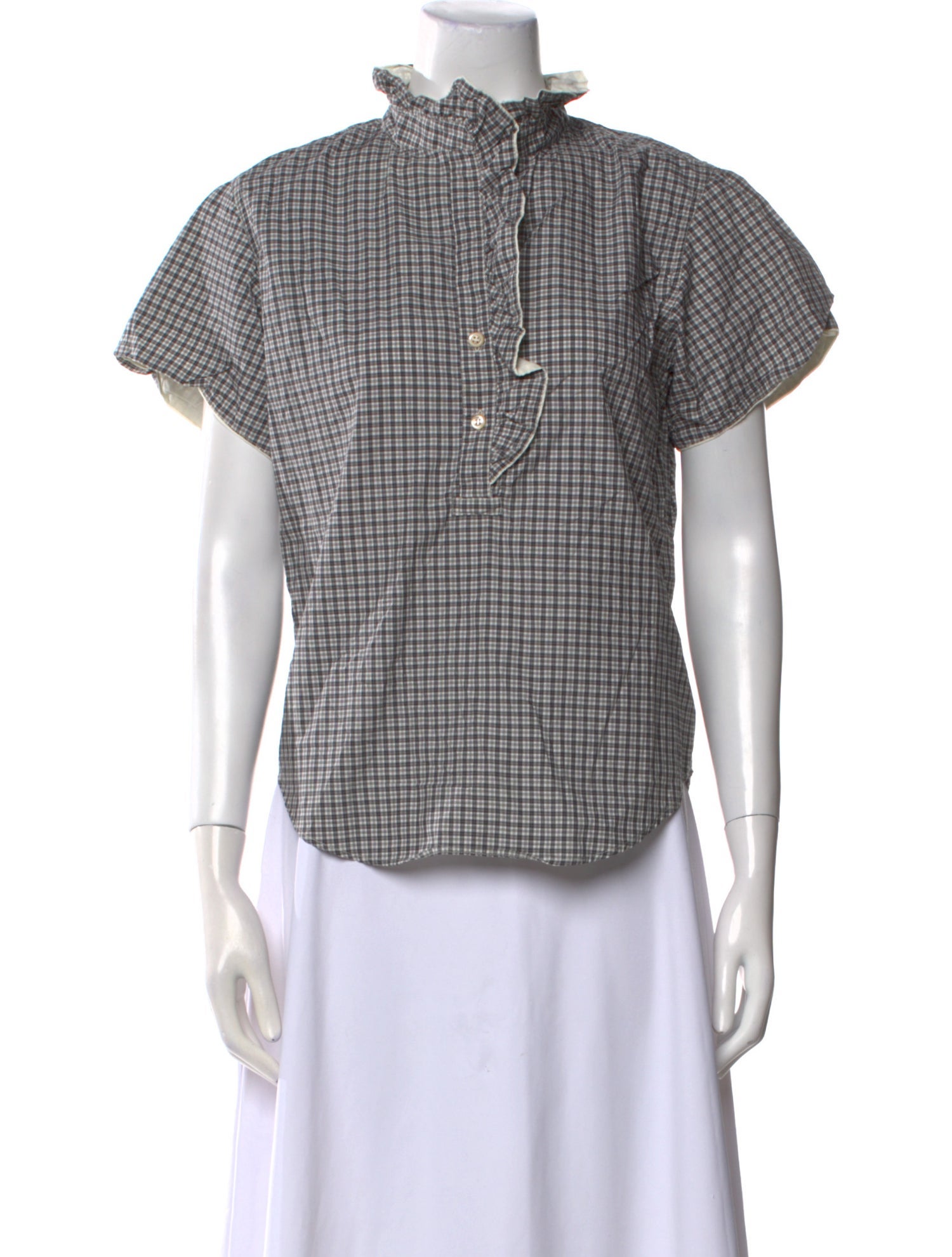 Isabel Marant Plaid Print Mock Neck Button-Up Top