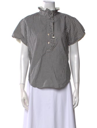 Isabel Marant Plaid Print Mock Neck Button-Up Top