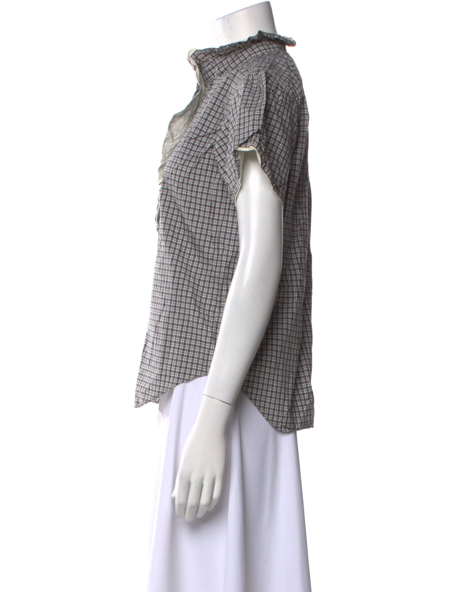 Isabel Marant Plaid Print Mock Neck Button-Up Top