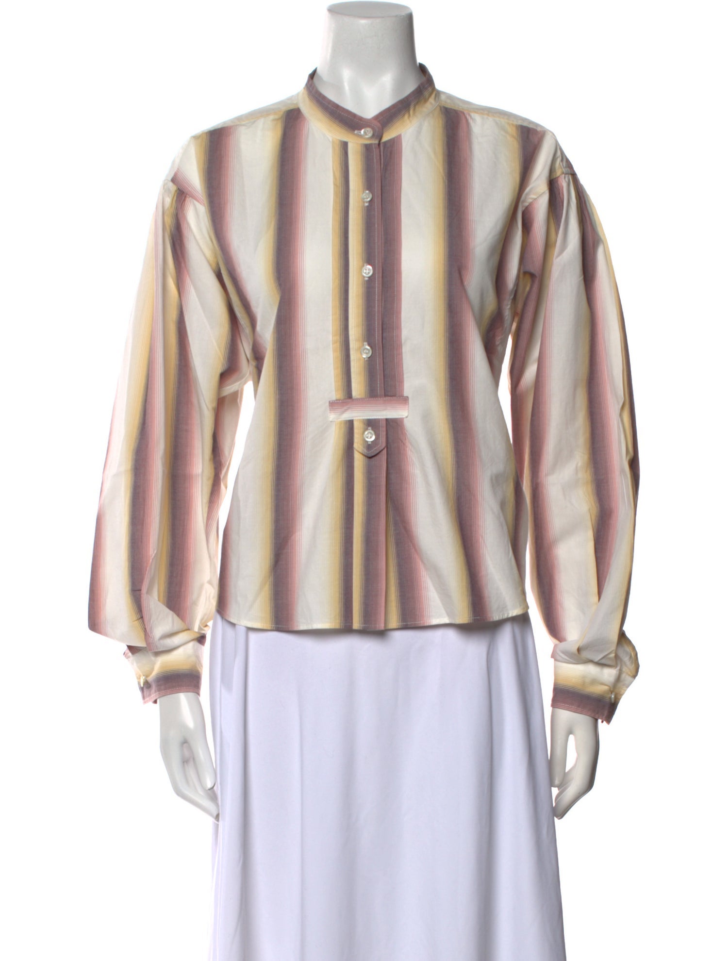 Isabel Marant Striped Mock Neck Button-Up Top
