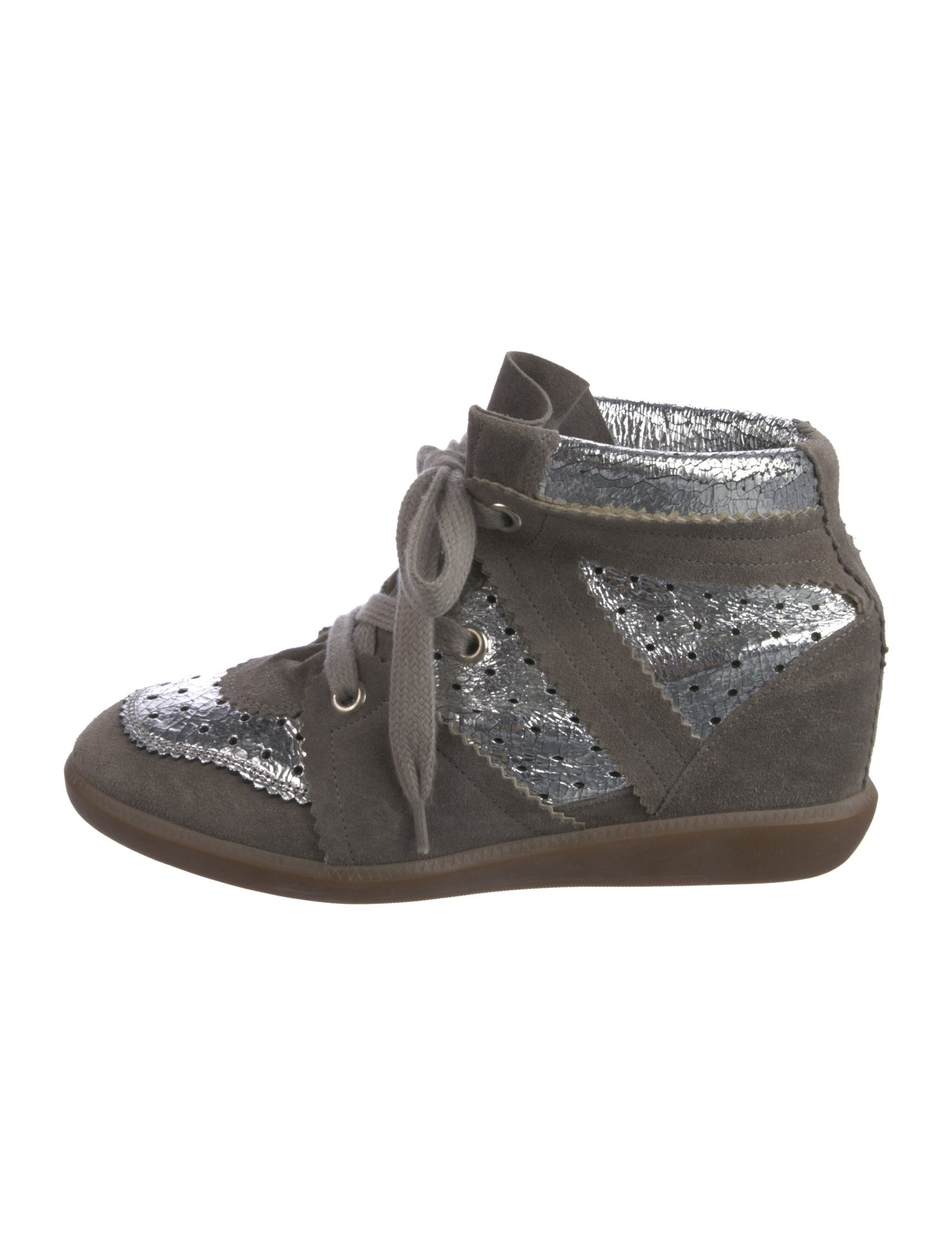 Isabel Marant Suede Colorblock Pattern Wedge Sneakers