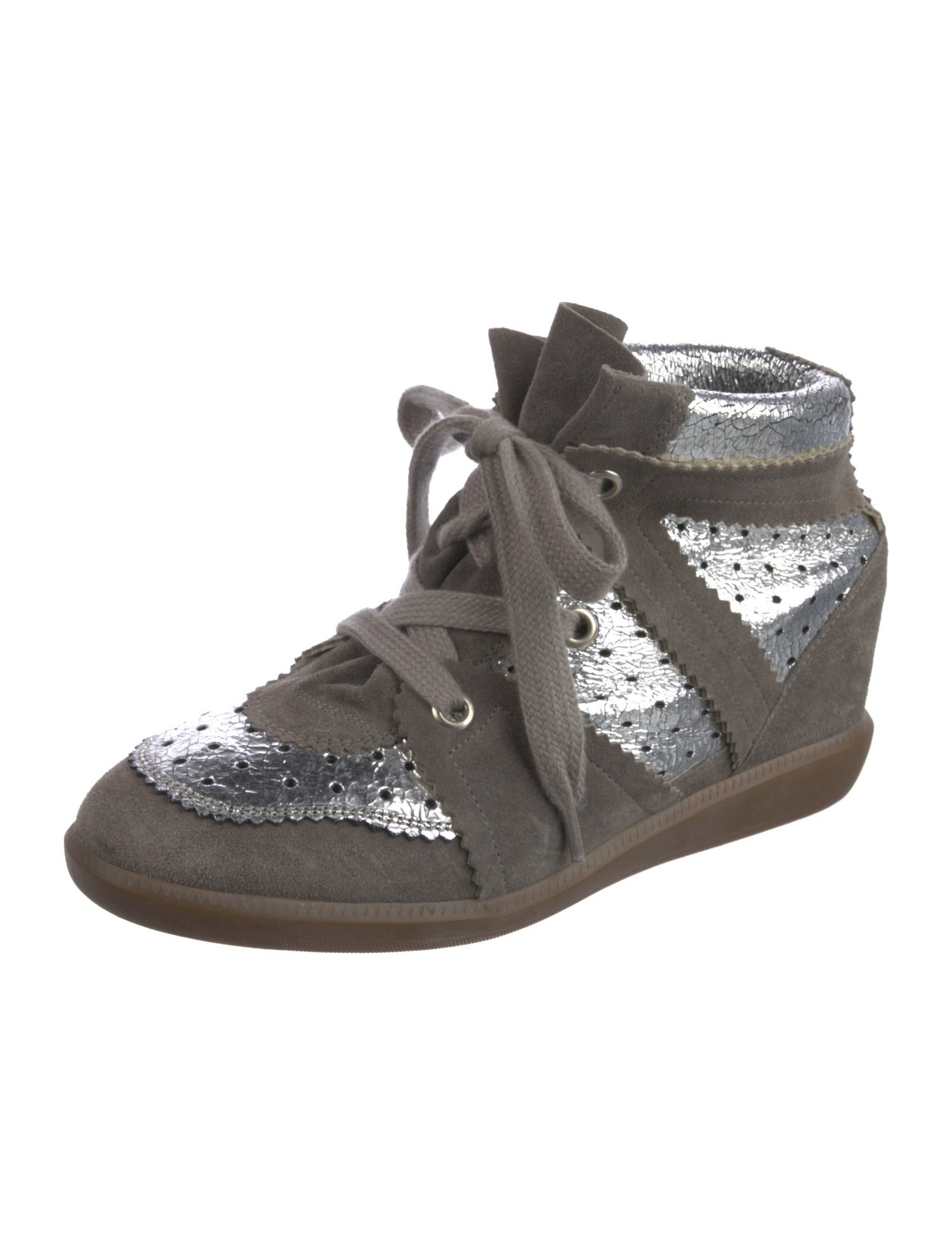 Isabel Marant Suede Colorblock Pattern Wedge Sneakers